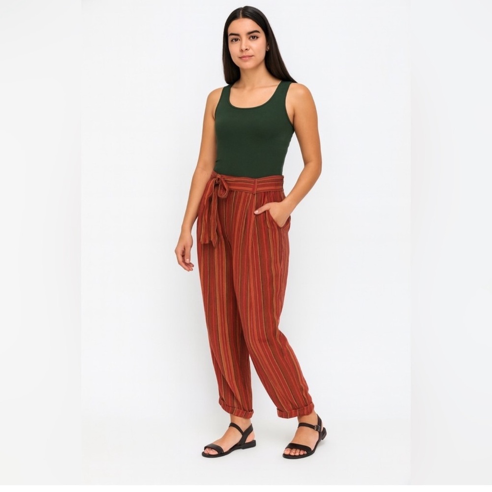 American Eagle Outfitters Rust Striped Tie-Waist Joggers